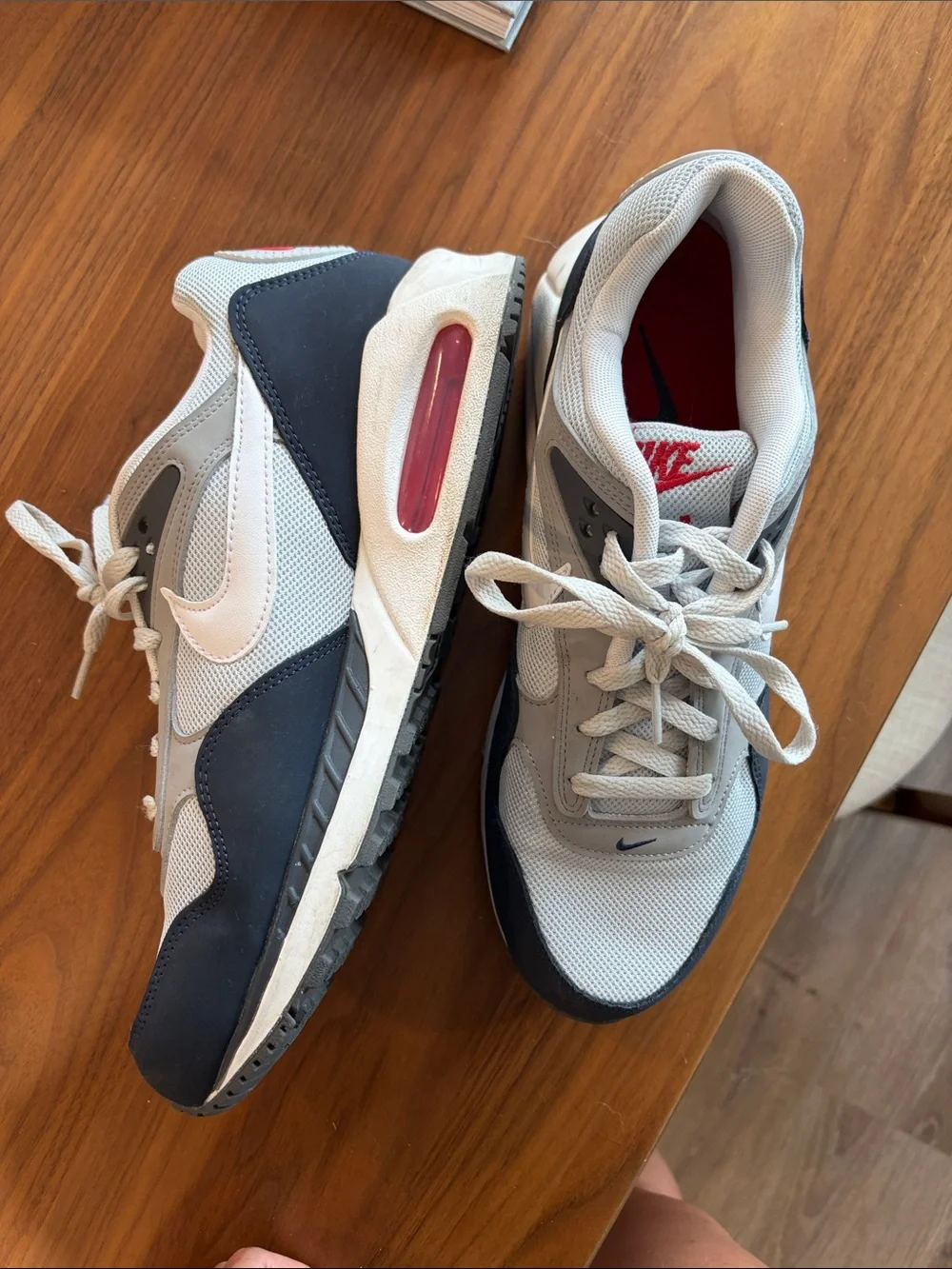 Nike Men's Sneakers in White, Gray, Black with Red Accent
